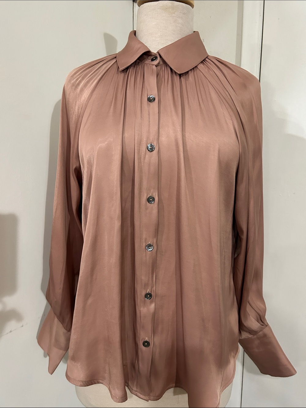 By Together Satin Button-Down Shirt in Dusty Mauve